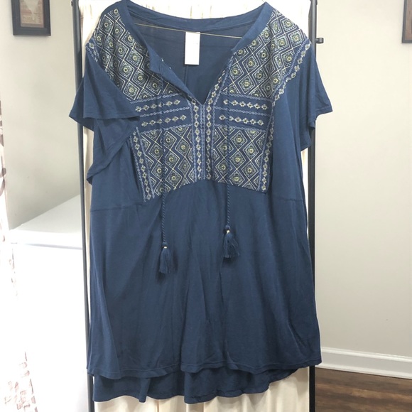 Terra & Sky Tops - 3x 24W-26W Navy Boho Style shortsleeve Top